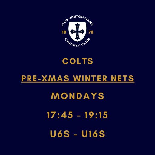 Colts - PRE-XMAS Winter Nets - Monday's - 17:45 - 19:15 - U6s - U16s