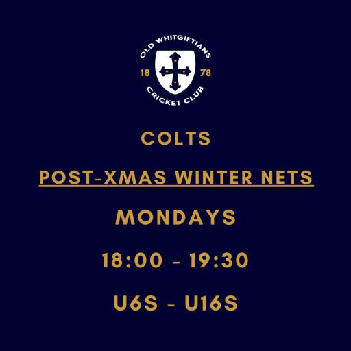 Colts - POST-XMAS Winter Nets - Monday's - 18:00 - 19:30 - U6s - U16s